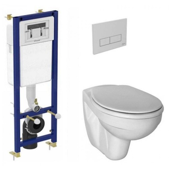Set vas wc Simplicity suspendat cu capac duroplast cu Rezervor ingropat I.S. si clapeta cromata
