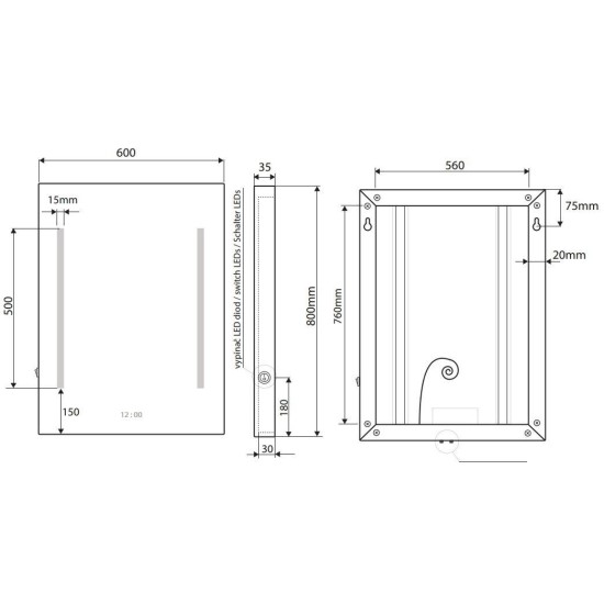 Oglinda cu LED si ceas 60 x 80 cm BEMETA 127201669