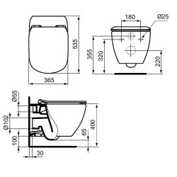 Vas WC TESI RIMLESS suspendat , cu fixare complet ascunsa, Ideal Standard