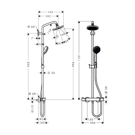 Sistem de dus CROMA 160 termostatic HANSGROHE