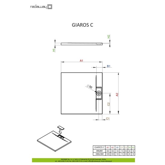 Cadita de dus patrata GIAROS C 90 x 90 cm RADAWAY