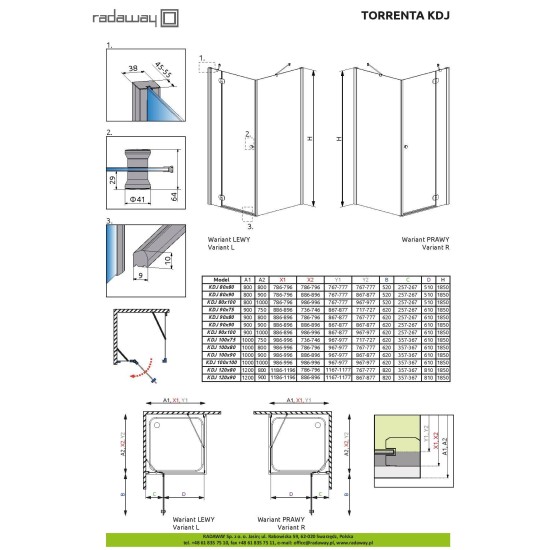 Cabina de dus TORRENTA KDJ 100 x 80 cm RADAWAY