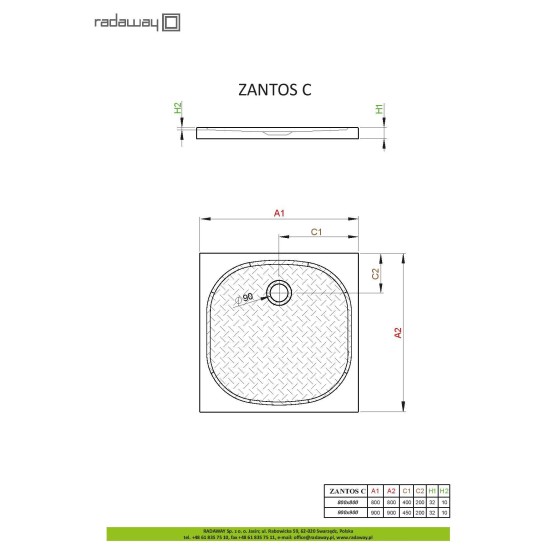 Cadita de dus patrata ZANTOS C 80X80 RADAWAY