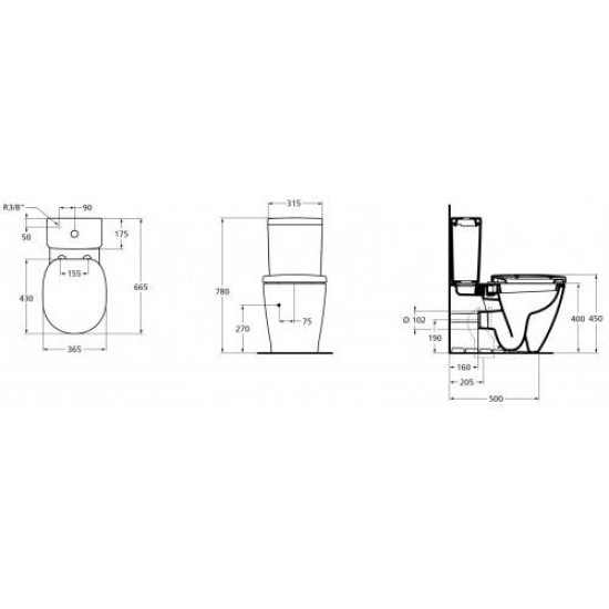 Set Vas Wc CONNECT evacuare laterala IDEAL STANDARD